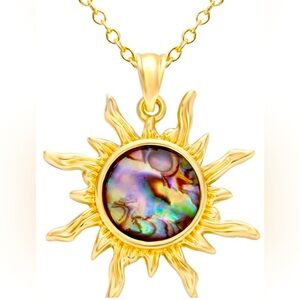 Gold Sun Pendant Necklace with Iridescent Center